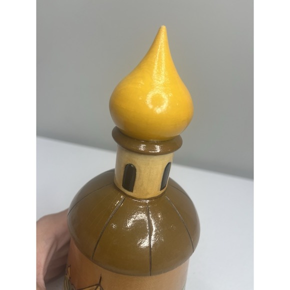 Vtg Russian Treasure Box Canister Jar Hand Carved Wooden Lidded Made In USSR - Picture 8 of 15